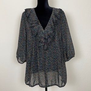 Lane Bryant Dot Sheer Ruffle Blouse Top
